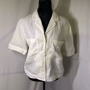 Everlane white Linen cropped shirt vacation wear
